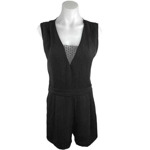 Zara Basic Black Sleeveless Mesh Sheer See Through Back Jumpsuit Romper Shorts S - Picture 2 of 5